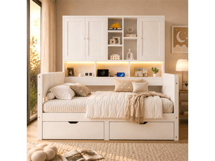 Lit avec rangement 140x200 cm <strong></strong> <strong></strong> coloris blanc