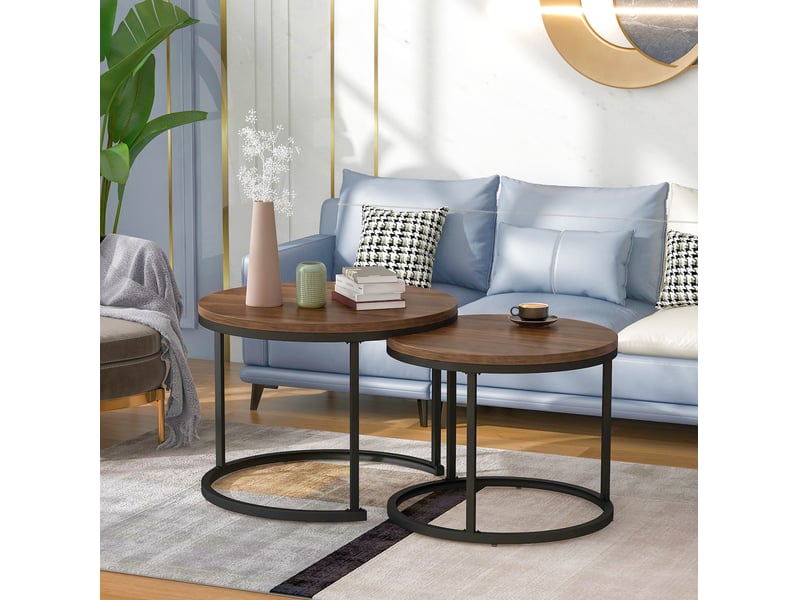  Lot de 2 tables basses rondes gigognes en mdf coloris noyer et noir  - Conforama B