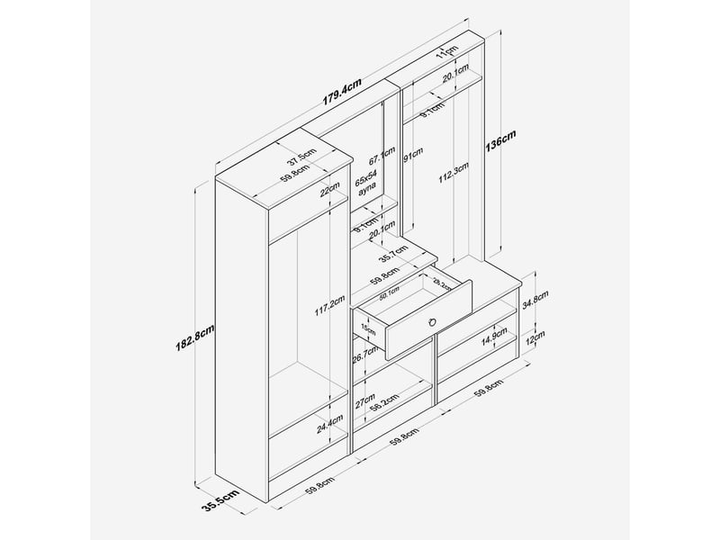  Meuble d'entrée avec porte-manteau et miroir sylth  - Conforama E