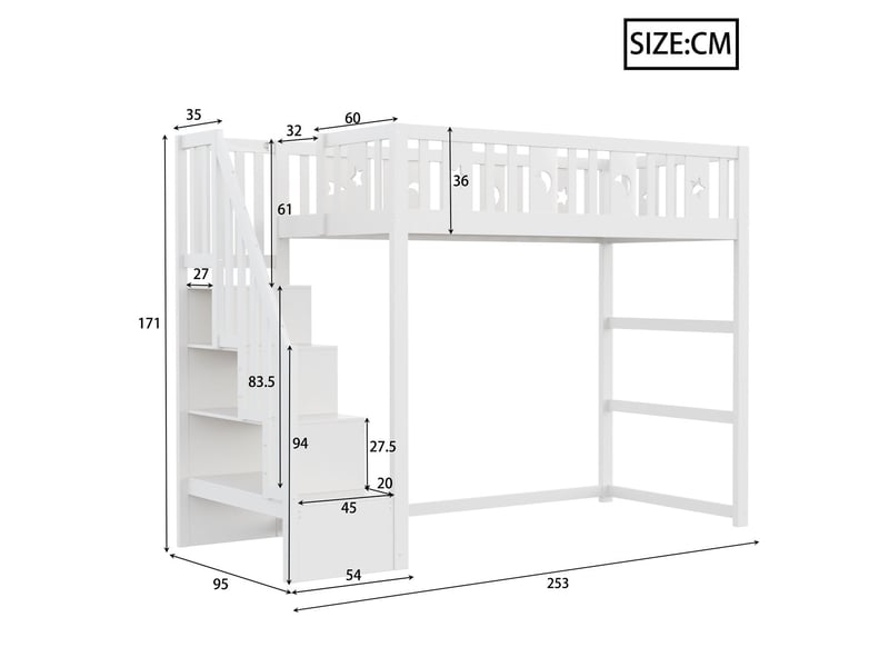  Lit superposé enfant 90x200, structure bois massif sécurité lit superposé, garde-corps sécurisé échelle  - Conforama C