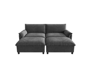 Canapé d'angle panoramique fixe <strong></strong> <strong></strong> 3 places Tissu gris avec coffre de rangement