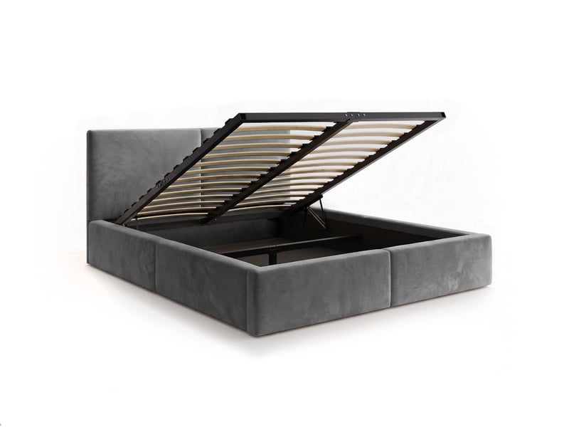  Lit coffre rembourré 120x200 2 places avec sommier relevable gratuit inclus et tête de lit - lit adulte avec rangement – graphite Hilton Interbeds - Conforama A