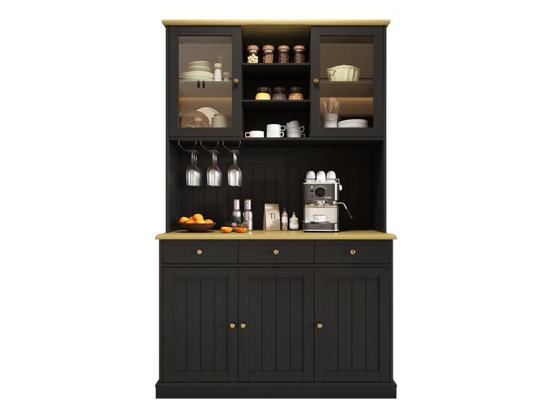 Buffet haut 120x40x191 cm – noir – portes vitrées, 2 prises et ports usb-ausb-c intégrés - Conforama A