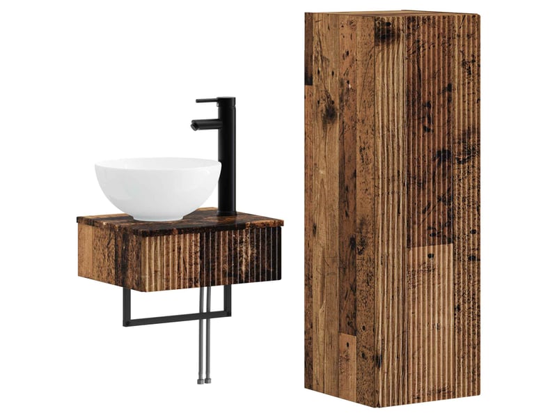  Ensemble de mobilier de salle de bain 2 pcs bois ancien shl8304  - Conforama A