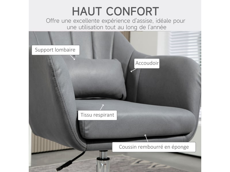  Fauteuil de salon coussins lombaires hauteur réglable pivotant 360° piètement en métal gris foncé  - Conforama R