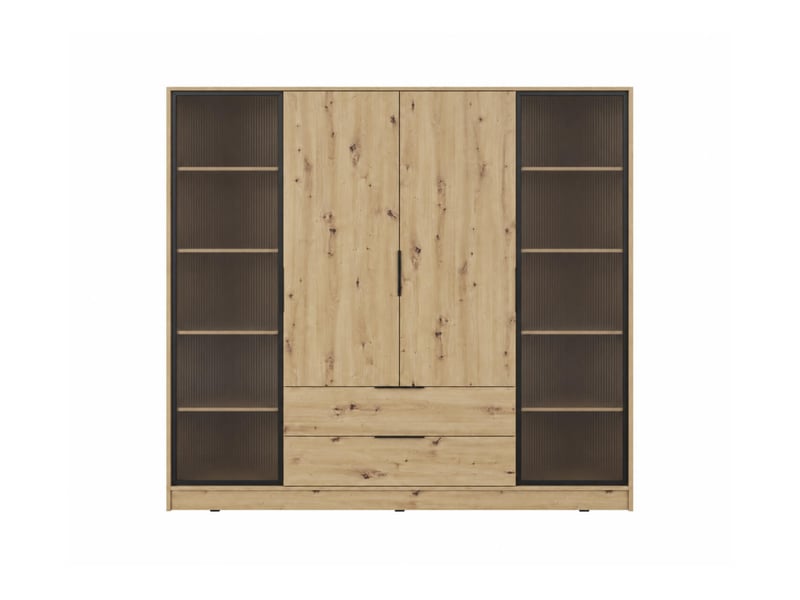 Mirage - armoire 2 tiroirs et 4 portes dont 2 vitrées aux extrémités 206cm - Conforama A