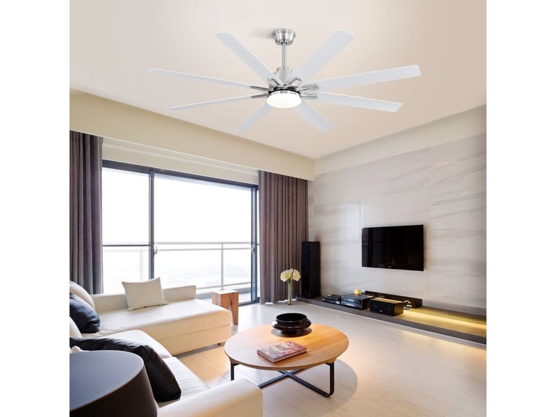  Ventilateur de plafond - avec télécommande et éclairage led et moteur réversible - abs - nickel - 168 x 168 x 25.8 cm - installation au plafond - salon et chambre KBS-66K002SMTY-SN-DC-WH-60-W - Conforama D