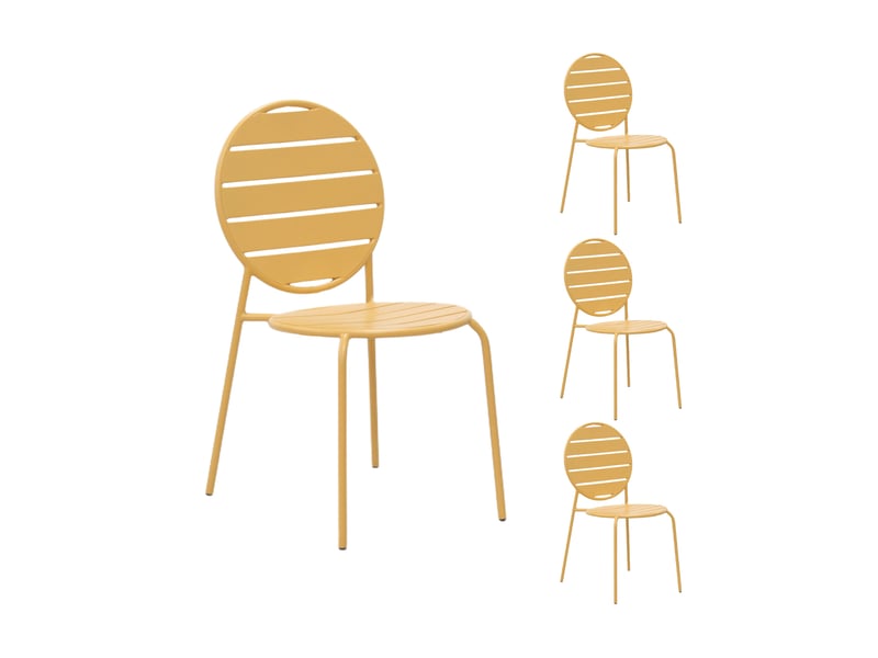  Lot de 4 chaises de jardin dossier rond en métal moutarde - baca  - Conforama A