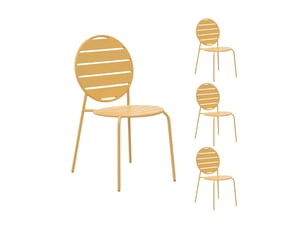 Lot de 4 chaises de jardin dossier rond en métal moutarde - baca