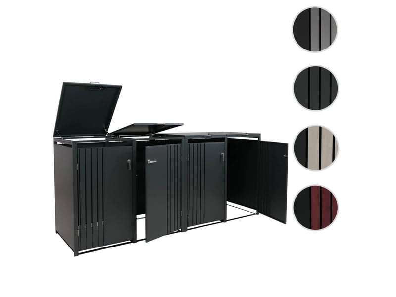 Cache poubelles 4 bacs avec couvercle abri poubelle extérieur en acier galvanisé anthracite 80 à 240l verrouillable 122x264x84 cm 04_0009341  - Conforama E
