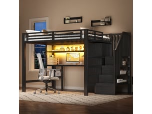 Lit mezzanine 140x200 cm <strong>SAPGAKS</strong> <strong></strong> coloris noir