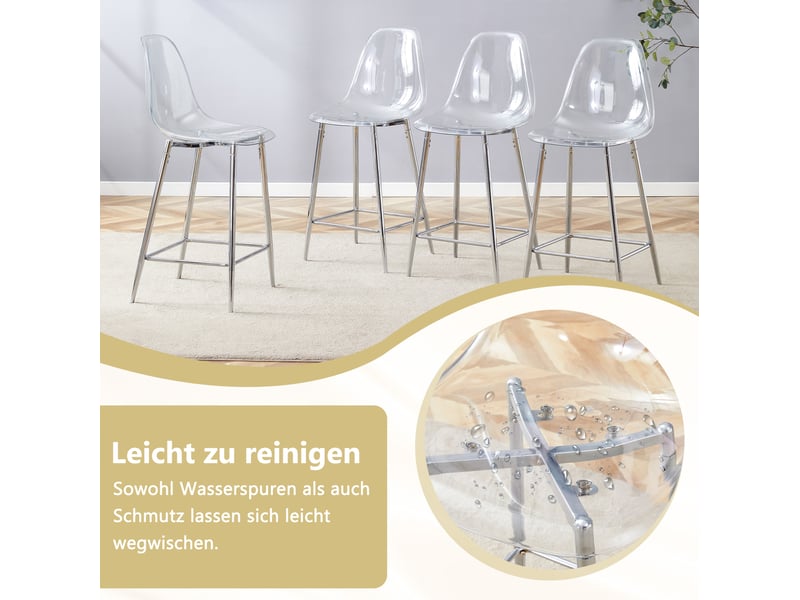  Tabouret de bar transparent avec repose-pieds et structure métallique, style moderne, en plastique, argent  - Conforama E