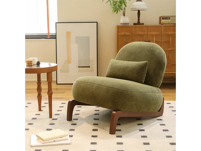  Fauteuil crapaud avec pieds en bois massif - 86.90x72.10x69.90cm - fauteuil d'appoint rembourré sans accoudoirs - vert  - Conforama B