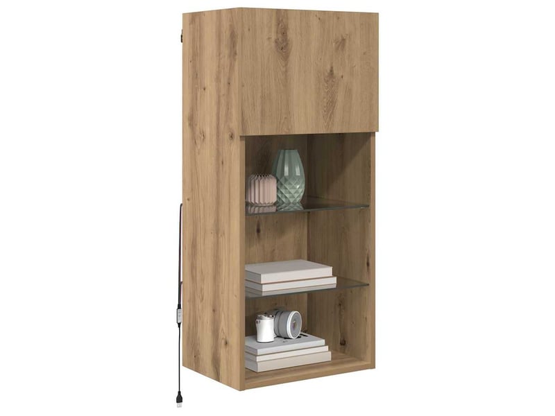 Lot de 2 meuble tv mural, meuble tv suspendu chêne artisanal bois d'ingénierie shl75011 - Conforama C