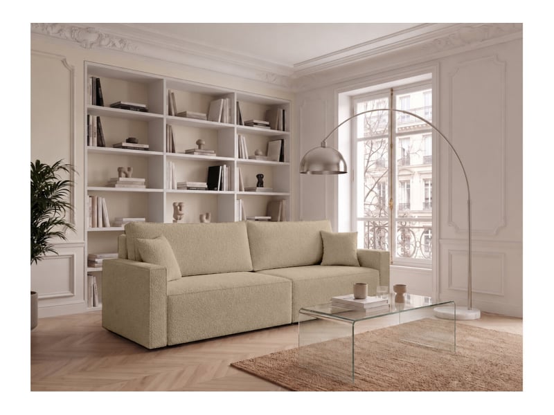 Farah - canapé droit 3 places convertible accoudoirs slim en tissu bouclettes généreuses - Conforama B