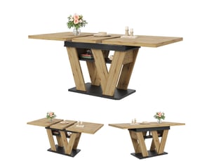 Table extensible, 119-158,5x80x75 cm, espace de rangement intégré plateau, plateau en mdf, pratique, mdf, coloris noir