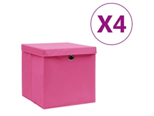 Boîtes de rangement avec couvercles 4 pcs 28x28x28 cm rose
