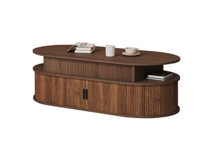 Table basse relevable 100×50×40cm, hauteur jusqu’à 55 cm, noyer, plateau ovale avec rangement, table de salon hydraulique, table d’appoint, table à thé