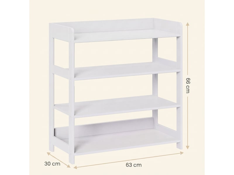  Étagère à chaussures 4 niveaux, meuble à chaussures avec plateau, meuble entrée, 63 x 30 x 66 cm, blanc  - Conforama D
