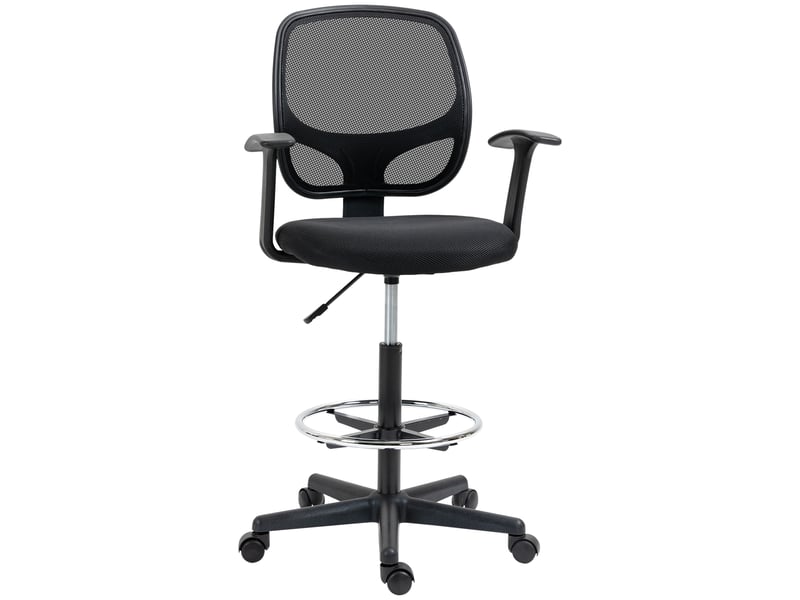  Chaise de bureau ergonomique noire avec repose-pieds dossier en maille hauteur réglable dimensions 60x56x110-132 cm  - Conforama A