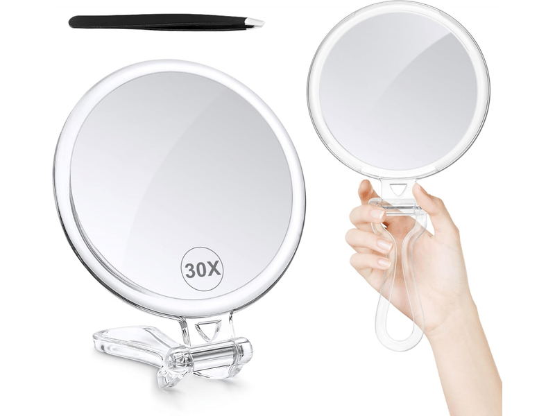  Miroir de maquillage avec grossissement 30x, double face (1x30x), miroir à main avec poignée - miroir cosmétique pour les voyages  - Conforama A