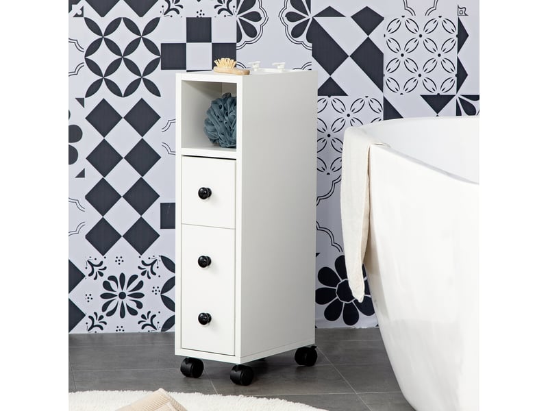  Porte-papier toilette – armoire à papier toilette – 3 étagères + tiroir coulissant – finition blanche  - Conforama D