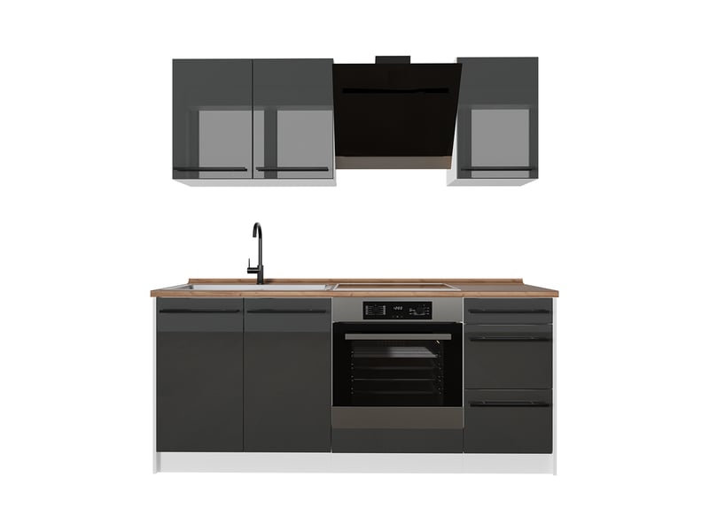  Vicco cuisine, anthracite haute brillanceblanc, 180cm plan de travail chêne doré  - Conforama A