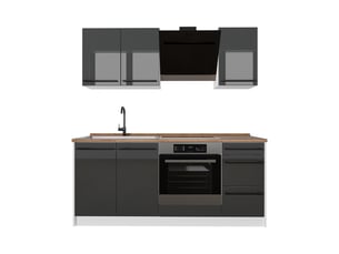Vicco cuisine, anthracite haute brillanceblanc, 180cm plan de travail chêne doré