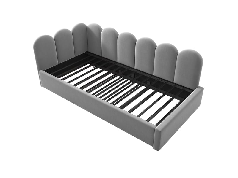  Lit gigogne enfant 90x200 cm design à barreaux, convertible avec roulettes, sommier, velours, gris, sans matelas  - Conforama E