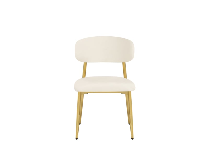  Lot de 6 chaises de salle à manger, dossier courbé, métal et bois, couleur blanc et doré  - Conforama D