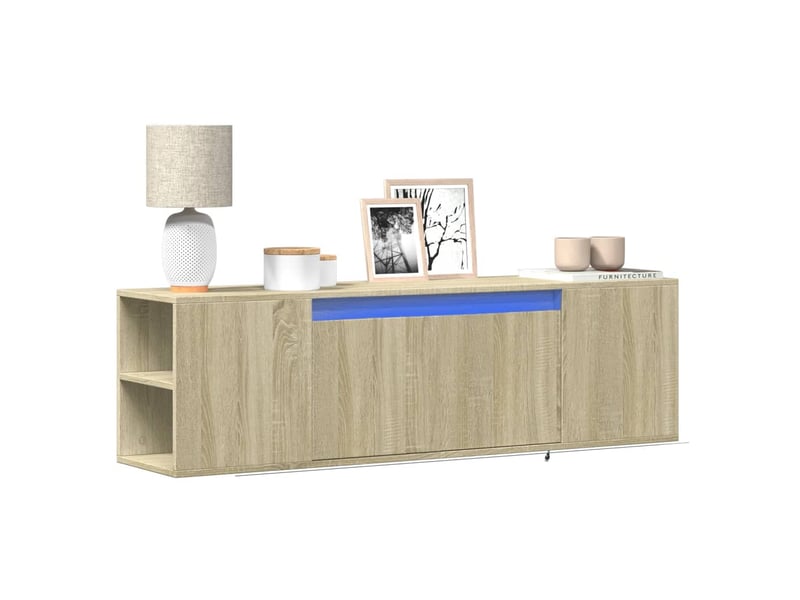  Meuble tv - banc tv - meuble de rangement mural avec lumières led chêne sonoma 135x31x39,5 cm  - Conforama B