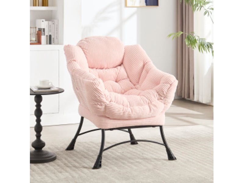  Fauteuil lounge rose avec repose-pieds et poche latérale  - Conforama E