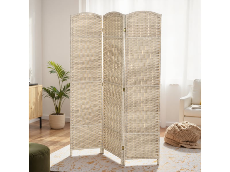  Paravent intérieur en bois 3 panneaux séparateur de pièce pliable pour salon chambre chêne 135 x 180 cm  - Conforama A
