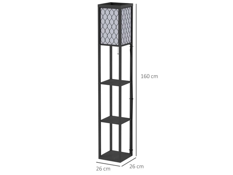  Lampadaire 26x26x160 cm avec trois compartiments ouverts mdf noir  - Conforama E