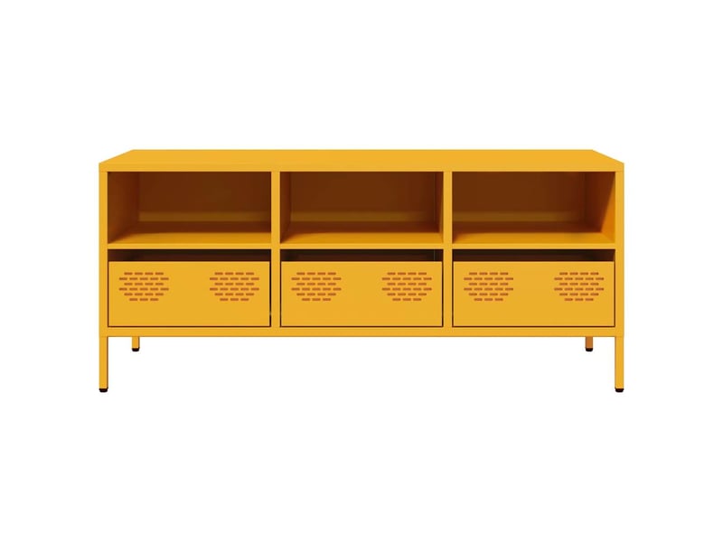  Meuble tv - banc tv - meuble de rangement jaune moutarde 101,5x39x43,5 cm acier laminé à froid  - Conforama D