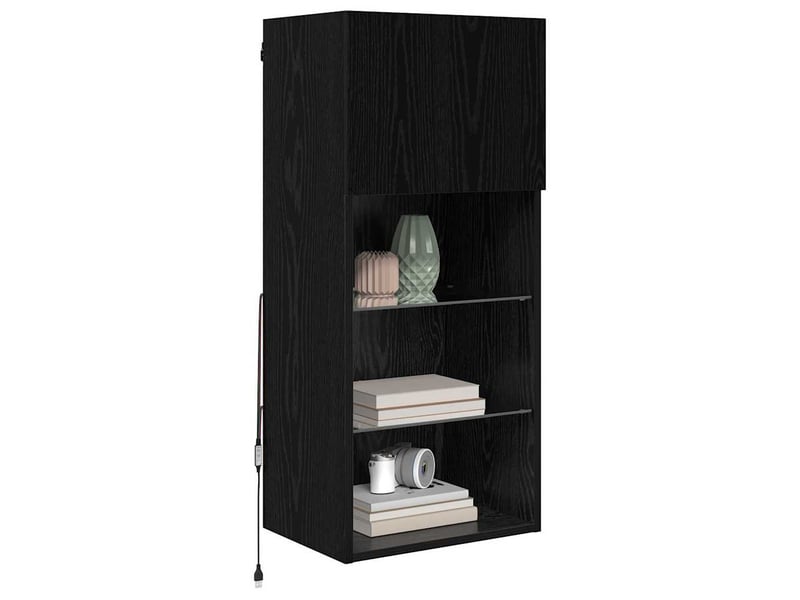  Lot de 2 meuble tv mural, meuble tv suspendu chêne noir bois d'ingénierie shl80886  - Conforama C