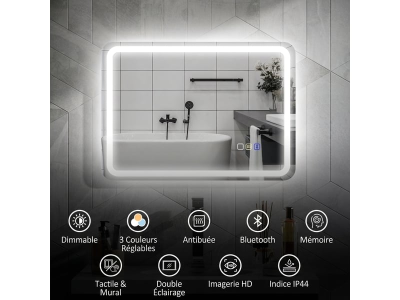 Miroir de salle de bain led 50x70 cm avec bluetooth et anti-buée  - Conforama B