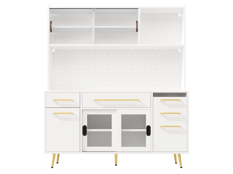  Buffet haut de cuisine avec led, panneau perforé et 2 tiroirs, blanc, 145x39x171 cm N620GG260111W - Conforama A