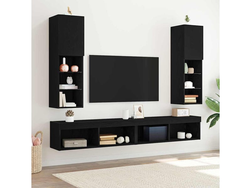  Ensemble meuble tv - banc tv - meuble de rangement 2 pcs chêne noir bois d'ingénierie  - Conforama B