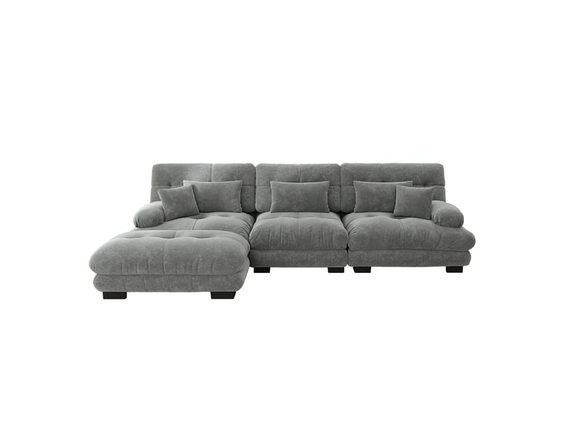  Canapé d'angle modulable en chenille gris avec ottomans mobiles et coussins d'appoint pour salon  - Conforama A
