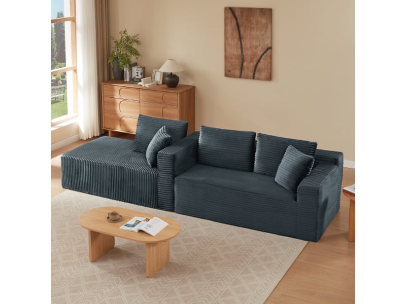  Canapé modulaire 3 places avec configuration réversible et coussins amovibles pour salon en mousse et ressorts gris foncé  - Conforama E