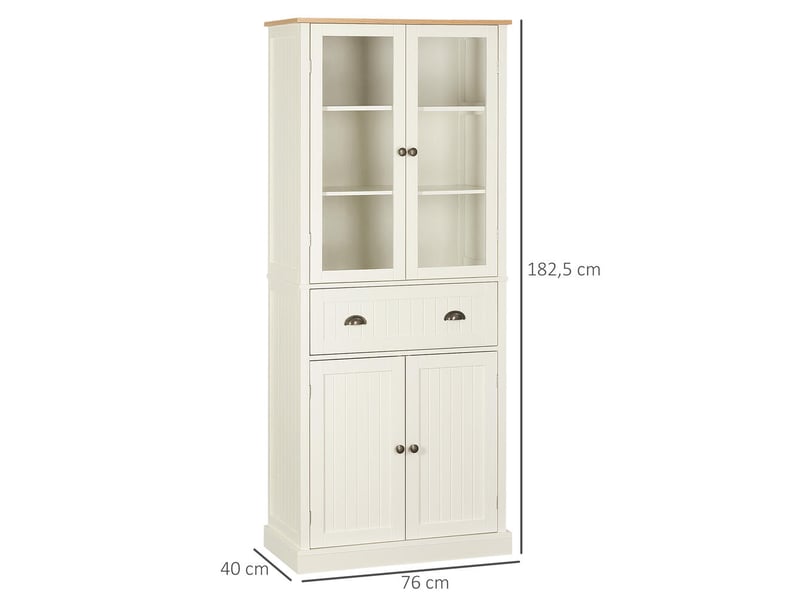  Buffet meuble de cuisine haut 4 portes 1 tiroir armoire de rangement vitrine étagères réglables 182,5 cm beige  - Conforama D
