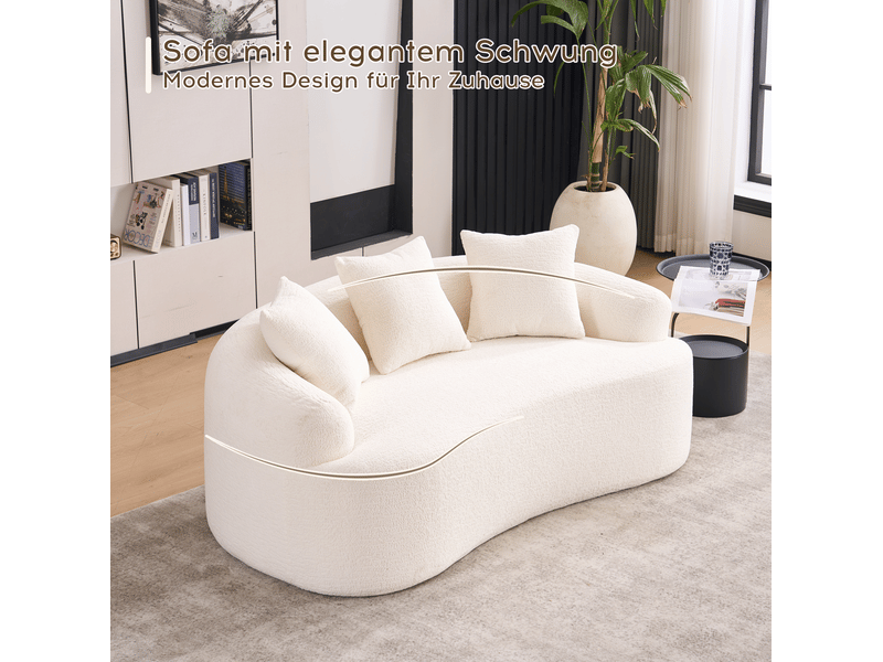  Canapé droit modulable 2 places incurvé avec 3 coussins décoratifs, assise profonde en chenille blanc cassé  - Conforama E