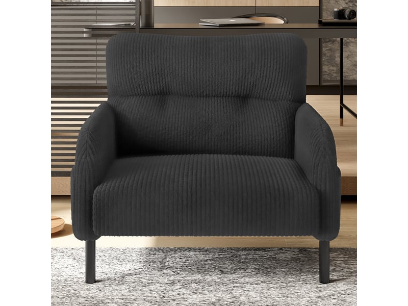  Fauteuil d'accent 67x75x79cm – fauteuil lounge contemporain avec assise profonde et poches latérales double face – velours côtelé - anthracite  - Conforama D