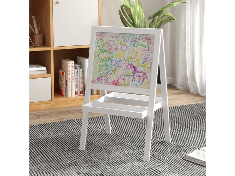  Tableau chevalet enfant 2 en 1 face ardoise magnétique et tableau face noir à craie blanc  - Conforama W