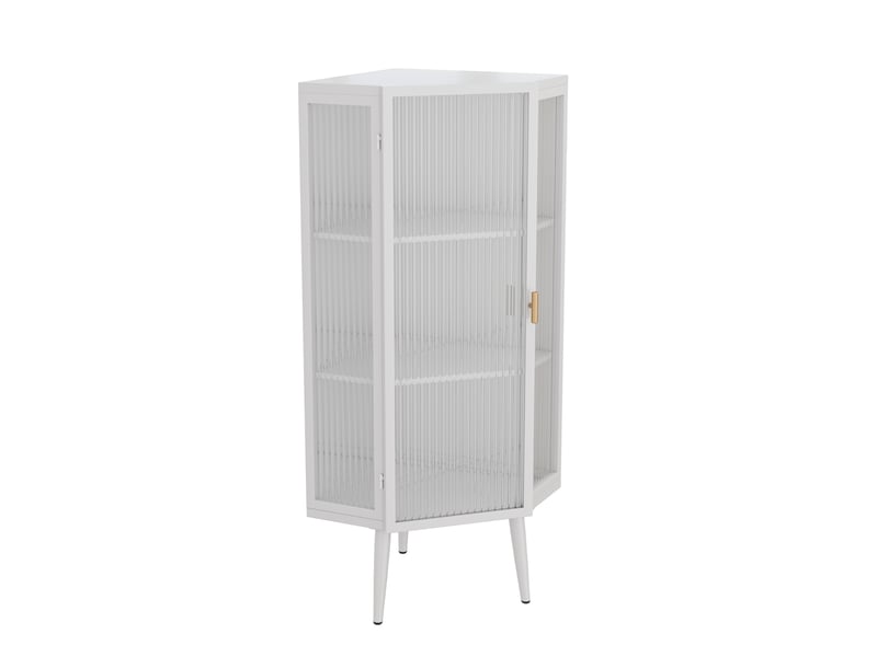  Meuble d'angle 3 niveaux 1 porte verre trempé et métal blanc 56x42.5x110 cm W2552P481337 - Conforama B