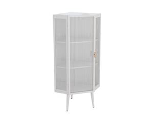 Meuble d'angle 3 niveaux 1 porte verre trempé et métal blanc 56x42.5x110 cm