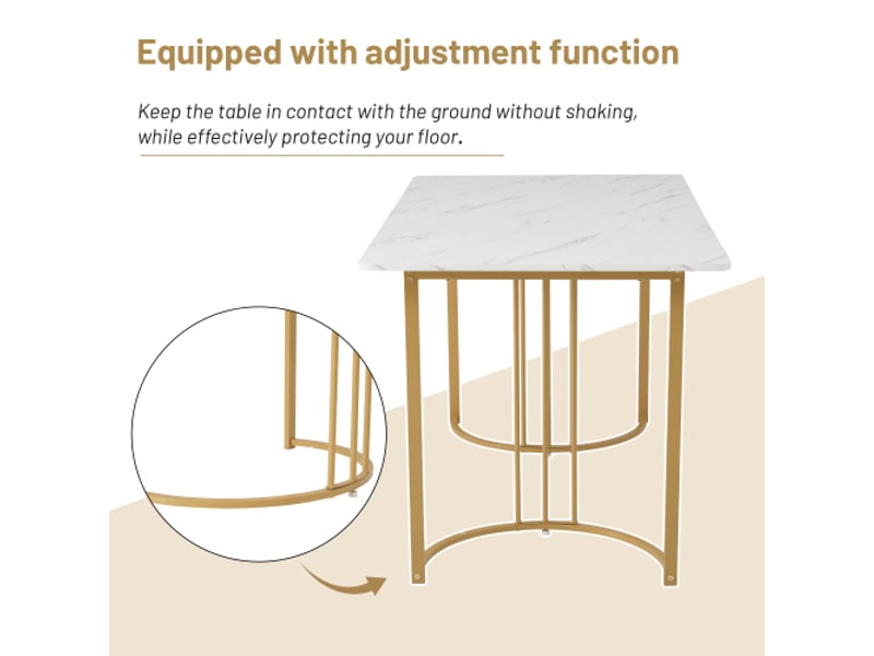  Table de séjour rectangulaire fixe blanc+doré - 80x140-140max. Cm mdf table bicolore - Conforama E