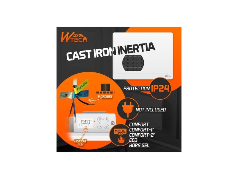 Radiateur inertie electrique 1000w wtfurius10 horizontal lcd ip24 AABLL16457 - Conforama C