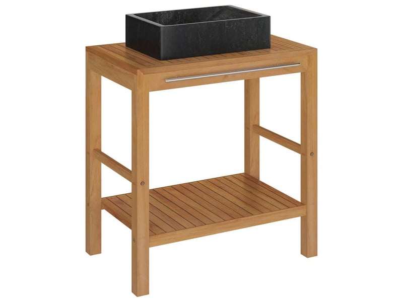  Armoire de toilette en teck solide avec lavabo en marbre noir cf65589  - Conforama A